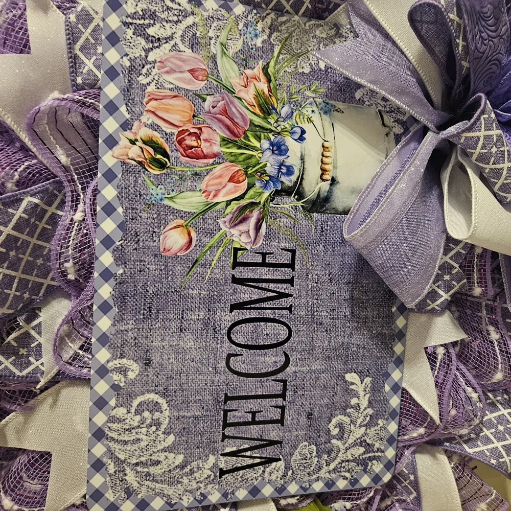 Hand Crafted Purple and Pink Welcome Wreath
